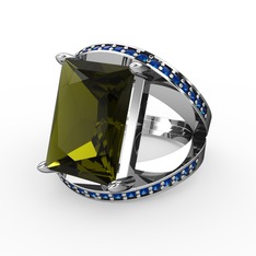 Peridot ve lab safir 14 ayar beyaz altın yüzük