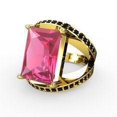 Reyala Yüzük - Pembe kuvars ve siyah zirkon 18 ayar altın yüzük #iimvaq