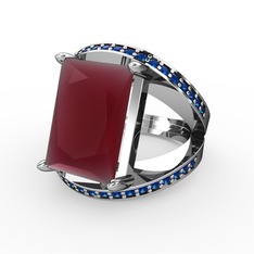 Reyala Yüzük - Kök yakut ve lab safir 14 ayar beyaz altın yüzük #iy4w75