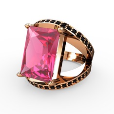 Reyala Yüzük - Pembe kuvars ve siyah zirkon 8 ayar rose altın yüzük #jddey3