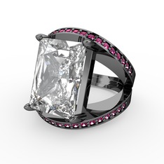 Beyaz zirkon ve rodolit garnet 925 ayar siyah rodyum kaplama gümüş yüzük