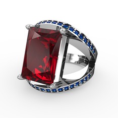 Reyala Yüzük - Garnet ve lab safir 14 ayar beyaz altın yüzük #jl0012