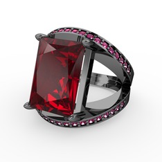 Garnet ve rodolit garnet 925 ayar siyah rodyum kaplama gümüş yüzük