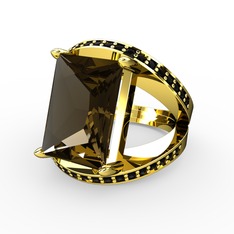 Reyala Yüzük - Dumanlı kuvars ve siyah zirkon 18 ayar altın yüzük #kdx7s5