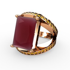 Reyala Yüzük - Kök yakut ve sitrin 14 ayar rose altın yüzük #kxau48