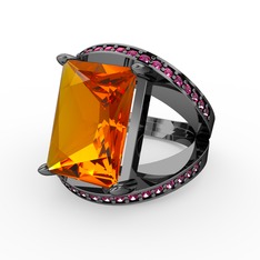 Sitrin ve rodolit garnet 925 ayar siyah rodyum kaplama gümüş yüzük