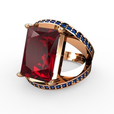 Garnet ve lab safir 18 ayar rose altın yüzük