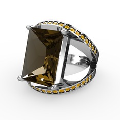 Reyala Yüzük - Dumanlı kuvars ve sitrin 18 ayar beyaz altın yüzük #nf6jwz