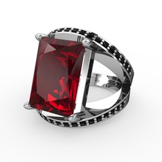 Reyala Yüzük - Garnet ve siyah zirkon 18 ayar beyaz altın yüzük #nkv4td