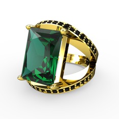 Reyala Yüzük - Yeşil kuvars ve siyah zirkon 14 ayar altın yüzük #ob8fvv
