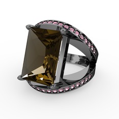 Reyala Yüzük - Dumanlı kuvars ve pembe kuvars 925 ayar siyah rodyum kaplama gümüş yüzük #oq9ceo