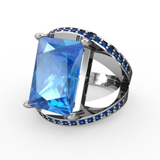 Reyala Yüzük - Akuamarin ve lab safir 8 ayar beyaz altın yüzük #oxv7nc