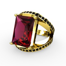Rodolit garnet ve siyah zirkon 18 ayar altın yüzük