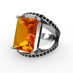 Reyala Yüzük - Sitrin ve siyah zirkon 14 ayar beyaz altın yüzük #r6ruq8