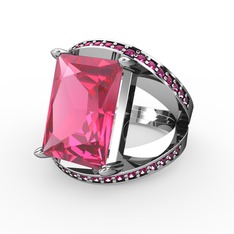 Pembe kuvars ve rodolit garnet 8 ayar beyaz altın yüzük
