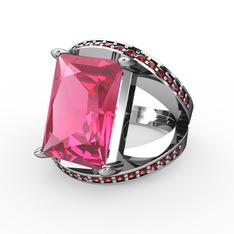 Reyala Yüzük - Pembe kuvars ve garnet 8 ayar beyaz altın yüzük #s27d15