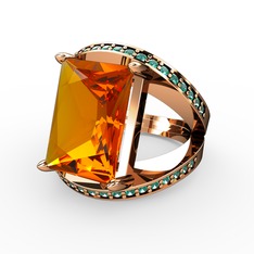 Reyala Yüzük - Sitrin ve yeşil kuvars 8 ayar rose altın yüzük #su96u