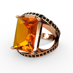 Sitrin ve siyah zirkon 18 ayar rose altın yüzük