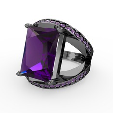 Reyala Yüzük - Ametist 925 ayar siyah rodyum kaplama gümüş yüzük #t3iepl