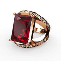 Garnet ve pırlanta 8 ayar rose altın yüzük (0.6 karat)