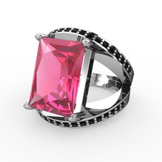 Pembe kuvars ve siyah zirkon 925 ayar gümüş yüzük