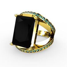 Reyala Yüzük - Siyah zirkon ve yeşil kuvars 18 ayar altın yüzük #towqce