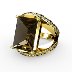 Reyala Yüzük - Dumanlı kuvars ve beyaz zirkon 18 ayar altın yüzük #ttx7pz