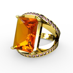 Reyala Yüzük - Sitrin ve pembe kuvars 14 ayar altın yüzük #u9fxy0