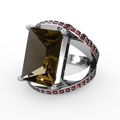 Reyala Yüzük - Dumanlı kuvars ve garnet 8 ayar beyaz altın yüzük #urrpim