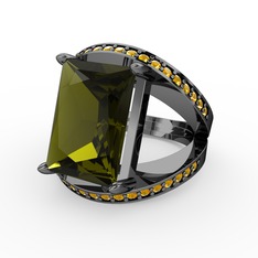 Reyala Yüzük - Peridot ve sitrin 925 ayar siyah rodyum kaplama gümüş yüzük #uu9944