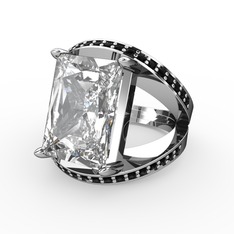 Reyala Yüzük - Swarovski ve siyah zirkon 14 ayar beyaz altın yüzük #xyzq4r