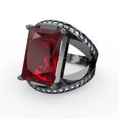 Reyala Yüzük - Garnet ve akuamarin 925 ayar siyah rodyum kaplama gümüş yüzük #yarjz