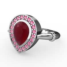 Kök yakut ve pembe kuvars 18 ayar beyaz altın yüzük