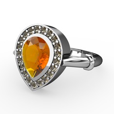 Sitrin ve dumanlı kuvars 8 ayar beyaz altın yüzük