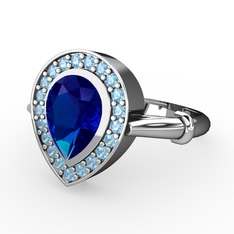 Esinti Yüzük - Lab safir ve akuamarin 14 ayar beyaz altın yüzük #10fz70l