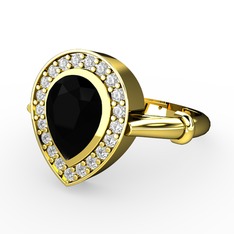 Siyah zirkon ve swarovski 925 ayar altın kaplama gümüş yüzük
