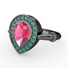 Esinti Yüzük - Pembe kuvars ve yeşil kuvars 925 ayar siyah rodyum kaplama gümüş yüzük #10uh194