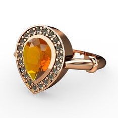 Esinti Yüzük - Sitrin ve dumanlı kuvars 14 ayar rose altın yüzük #111b5qp