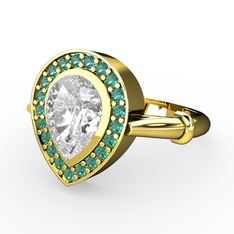 Esinti Yüzük - Swarovski ve yeşil kuvars 14 ayar altın yüzük #119amun