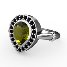 Peridot ve siyah zirkon 18 ayar beyaz altın yüzük