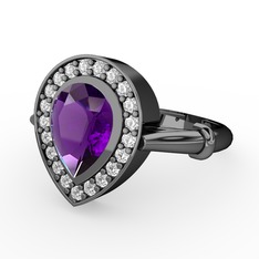 Ametist ve swarovski 925 ayar siyah rodyum kaplama gümüş yüzük