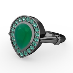 Esinti Yüzük - Kök zümrüt ve yeşil kuvars 925 ayar siyah rodyum kaplama gümüş yüzük #12hhj0h