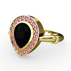 Esinti Yüzük - Siyah zirkon ve pembe kuvars 18 ayar altın yüzük #12yfbje
