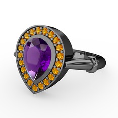 Esinti Yüzük - Ametist ve sitrin 925 ayar siyah rodyum kaplama gümüş yüzük #13q711n