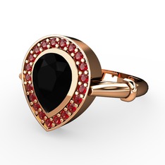 Esinti Yüzük - Siyah zirkon ve garnet 14 ayar rose altın yüzük #14bsey5