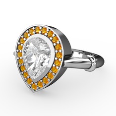 Esinti Yüzük - Swarovski ve sitrin 18 ayar beyaz altın yüzük #14ze4nm
