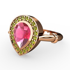 Esinti Yüzük - Pembe kuvars ve peridot 14 ayar rose altın yüzük #154b8vg