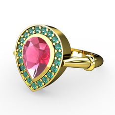 Pembe kuvars ve yeşil kuvars 18 ayar altın yüzük
