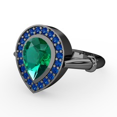 Esinti Yüzük - Yeşil kuvars ve lab safir 925 ayar siyah rodyum kaplama gümüş yüzük #16yoiql