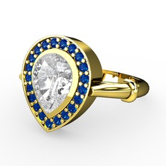 Swarovski ve lab safir 925 ayar altın kaplama gümüş yüzük